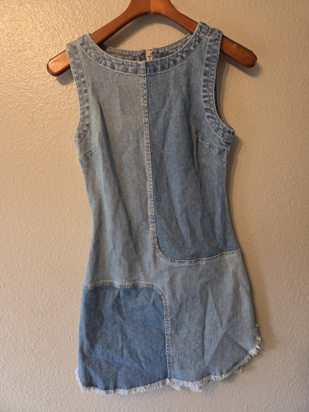 Ag Adriano Goldschmied Patchwork Light Blue Denim Mini Dress Distressed Western